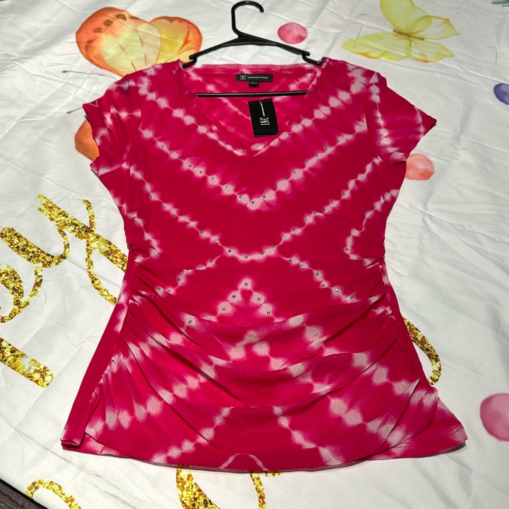 INC International Concepts Fuchsia Tie-Dye Blouse